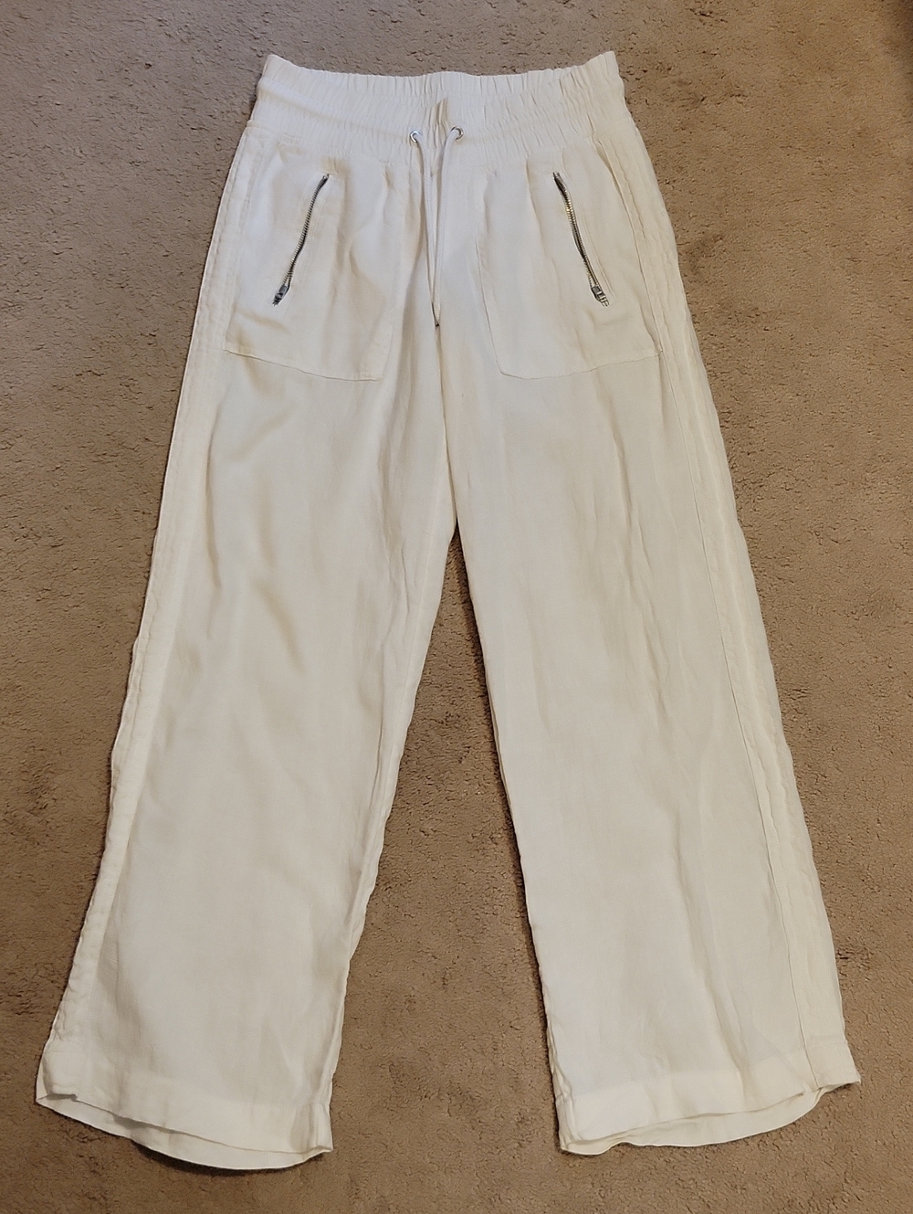 Athleta 100% Linen Retreat High Rise Wide Leg Pants White 0/P